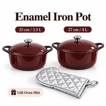 Enamel Cast Iron Pot With Lid And Oven Mitt, Dutch Oven Casserole For Kitchen Cooking, Soup, Stew, Baking, Random Color - View 3