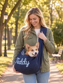 Personalized Pet Sling Bag, Custom Dog Carrier, Embroidered Pet Bag, Small Dog & Cat Carrier, Hands Free Puppy Tote, Pet Lover Gift - Multicolor - View 3