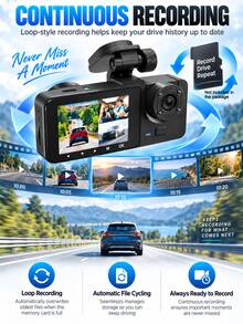 1080P 3 Channel Car Dash Cam, Front Rear Interior Recording, Full HD Car DVR Camera With Night Vision, Wide Angle Lens, WDR, Loop Recording, G-Sensor, Parking Monitoring, Driving Recorder, Gift For Men And Women - Front + Rear + Interior - View 5