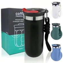 1pc Travel Coffee Cup, Insulated Reusable Stainless Steel Coffee Cup With Lid, Black Leak-Proof Reusable Coffee Travel Mug, Suitable For Hot And Cold Drinks - Multicolor - View 2