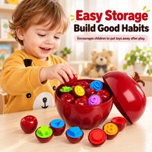 12PCS Apple Shape Matching Toy Set, Toddler Montessori Educational Puzzle Toy For Shape, Color & Number Recognition With Storage Apple - Multicolor - View 2