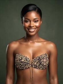 Stylish Leopard-Print Adhesive Bra – Strapless, Breathable, Self-Adhesive Silicone Push-Up Cups; Ideal For Backless Dresses - Multicolor - View 2