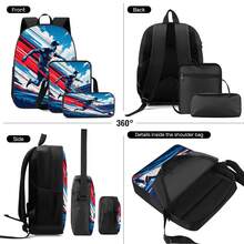 Football Player 2D Print 3 Pieces Set Large Capacity Backpack With Crossbody Bag And Pencil Case Combination Side Elastic Mesh Pocket Water Bottle Storage Slot Wide Breathable Adjustable Shoulder Strap Sports Fan Style Commute Travel Daily Storage Bag - Printed Bag - View 9