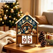 1pc Wooden Nativity Scene Advent Calendar With Flip Number Cards And Base - 99 Days Christmas Countdown, Religious Desktop Decor For Home And Church - Flip-Style Calendar For Daily Advent Readings And Christmas Decoration - A - View 3