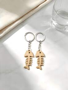 New Hot-Selling Handmade DIY Solid Color Wooden Fish Keychain 1pc, Creative Wooden Fish Bone Keychain Pendant, Creative Holiday Gift For Lovers And Friends, Creative Gift For Girlfriend, Holiday Gift, Phone And Car Accessories Key Ring, Holiday Creative Small Gift For Giving, Event Gift - Multicolor - View 9