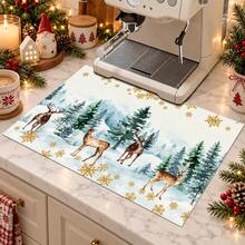 1pc Christmas Reindeer Pattern Diatomaceous Earth Absorbent Mat, Kitchen Countertop Water-Absorbing Drying Pad, Coffee Machine Mat, Pour-Over Coffee Pot Mat, Dish Drainer Mat, Non-Slip Heat-Resistant Kitchen Mat, Table Mat, Breakfast Mat, Washing Machine Mat, Home Kitchen Dining Table Coffee Shop Bar Decor Mat, Holiday Party Housewarming Gift - Multicolor - View 5