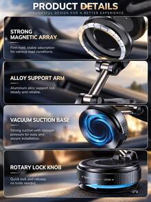 Vacuum Magnetic Car Phone Holder, 360° Rotating Foldable Suction Cup Phone Mount, Adjustable Multi-Angle Magnetic Smartphone Stand With Rotating Locking Vacuum Base, Suitable For Car Dashboard, Office Desk And Smooth Surfaces, Hands-Free Navigation And Viewing - Multicolor - View 9