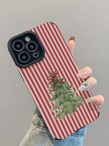 1pc New Fashion Christmas Red Striped Christmas Tree Pattern Shockproof Leather Phone Case, Daily Protection Essential, Style, Perfect Gift For Friends, Family And More, For IPhone18/IPhone17/IPhone16/16Plus/16Pro/16ProMax/IPhone15/15Plus/15Pro/15ProMax/IPhone14/14Plus/14Pro/14ProMax/IPhone13/13Pro/13ProMax/IPhone12/12Pro/12ProMax/IPhone11/IPhone11Pro/11ProMax - Multicolor - View 4