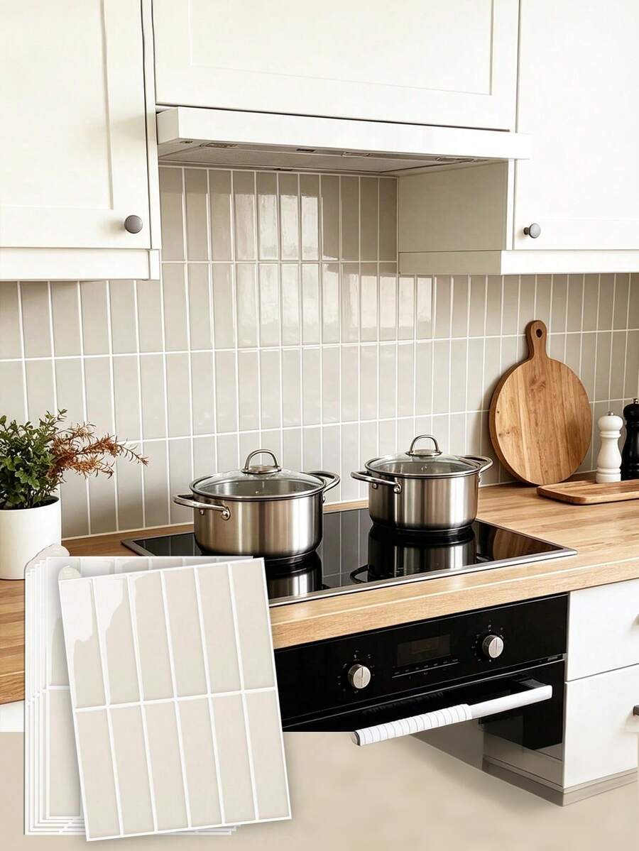 Long Wall Sticker, Self-Adhesive 2D Textured Oil-Proof Decorative Sticker, Waterproof, Oil-Resistant And Removable, Easy DIY Installation, Suitable For Kitchen Sink And Stove Areas, Bathrooms, Cabinets, Fireplaces, RVs And Rental House Decoration - Milk Apricot Mist - View 1
