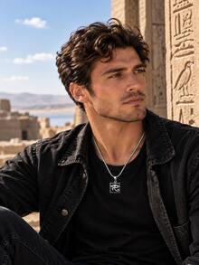 Egyptian Eye Of Horus Necklace For Men, Stainless Steel Enamel Square Pendant, Amulet Talisman Daily Wear Jewelry Gift For Boyfriend, Men's Accessory - Black - View 6