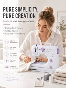 SMEGGEMS Mini Máquina de Coser Eléctrica Portátil, 12 Puntadas, Velocidad Ajustable, Luz LED Integrada, Modo Dual Eléctrico y Manual, Con Pedal de Pie y Juego de Bobinas, Adecuada para Reparación de Ropa, Manualidades DIY y Principiantes - Multicolor - Ver 3