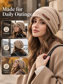 Autumn/Winter Loose Knit Wool Hat (With Decorative Leather Buckle), Fashionable Women's Loose Hat, Soft And Warm, Elastic (Suitable For Head Circumference 55–58cm), Suitable For Daily Commute, Travel, Skiing And Outdoor Activities - Multicolor - View 8