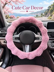 1pc Winter Warm Plush Steering Wheel Cover, Bubble Design Soft Faux Fur Car Steering Wheel Protector, Universal Fit For SUV, Sedan, Truck, Cute Neutral Couple Gift, Car Interior Accessory - A - View 4