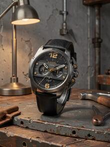 Diesel DZ4386 Rugged‑Industrial Men Wristwatch|Quartz Chronograph,Textured Black‑Gold Dial,Gun‑Tone Metal Case,Street Male Accessory - Black - View 6