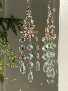 1pc Christmas Yard Garden Decor Light-Collecting Ornament Evil Eye Sun Moon Crystal Sun Catcher Wind Chime - Hanging Ornament - View 1