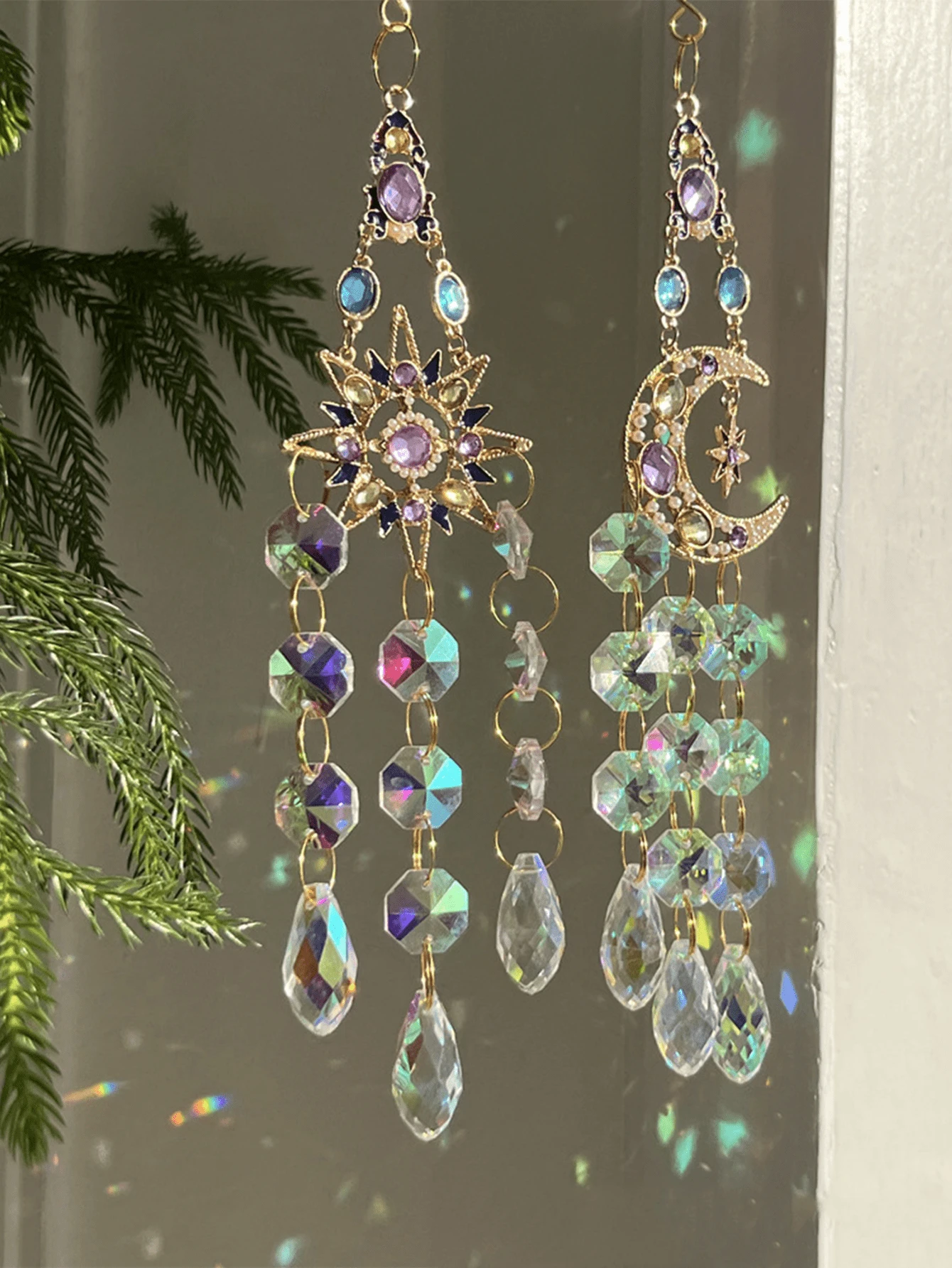 1pc Christmas Yard Garden Decor Light-Collecting Ornament Evil Eye Sun Moon Crystal Sun Catcher Wind Chime - Hanging Ornament - View 1