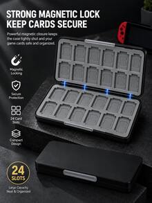 Game Card Storage Case Compatible With Nintendo Switch, 24 Game Card Slots & 24 Micro SD Card Slots, Portable Magnetic Protective Game Cartridge Organizer Travel Case - View 6