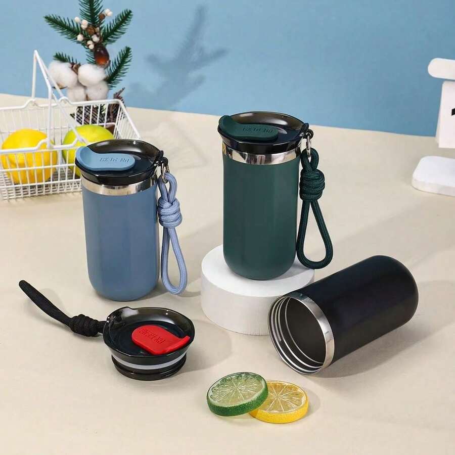 1pc Travel Coffee Cup, Insulated Reusable Stainless Steel Coffee Cup With Lid, Black Leak-Proof Reusable Coffee Travel Mug, Suitable For Hot And Cold Drinks - Multicolor - View 1