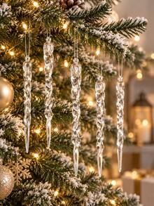 12/24pcs Crystal Clear Christmas Tree Hanging Icicle Decorations, Suitable For Holiday And Winter Party Decor, Christmas Tree DIY Decoration, Living Room Decor, Window Decor, Holiday Party, Wedding, Christmas Party - Multi-color Version 1 - View 3