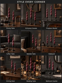 8/4/2pcs (2cm*25cm/0.79in*9.84in) Long Stem Elegant Burgundy Twisted Spiral Taper Candles, Smokeless Wax Material, Suitable For Home Decor, Living Room, Bedroom, Dining Table, Entryway Console, Wedding Scene Arrangement, Centerpiece, Holiday Or Thank You Gift Occasions, Perfect Home And Bedroom Decor, Wedding Decoration, Party Favor, Ramadan Gift, Valentine's Day Gift, Candlelight Dinner Atmosphere - Multicolor - View 2