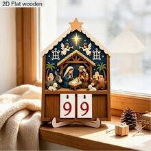 1pc Wooden Nativity Scene Advent Calendar With Flip Number Cards And Base - 99 Days Christmas Countdown, Religious Desktop Decor For Home And Church - Flip-Style Calendar For Daily Advent Readings And Christmas Decoration - A - View 6