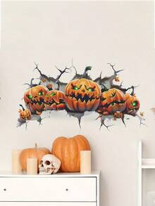 1pc Halloween Pumpkin Wall Decal, Say Goodbye To Monotonous White Walls! Create An Atmospheric Home With One-Click Application, Easy To Stick, Whether In Bedroom Or Living Room, Instantly Refresh Your Home Decor, Suitable For Bedroom And Living Room Wall Decoration, Self-Adhesive And Removable Wall Sticker - D - View 3