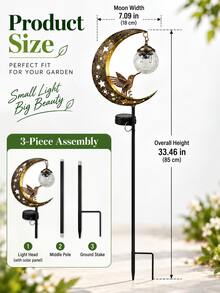 Solar Powered Hummingbird Crescent Moon Garden Stake Light, Cracked Glass Ball LED Outdoor Pathway Light, Metal Solar Yard Lawn Garden Decor, Suitable For Patio, Walkway And Holiday Gift - Hummingbird - View 7