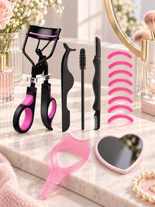 Portable Eyelash Curler Set, Multi-In-One Eyelash Makeup Tool Kit, Includes Eyelash Applicator, Eyelash Brush, Silicone Pad And Heart-Shaped Mirror, Travel Beauty Tools, Lash Tools, Lashes Kit Set - Multicolor - View 9