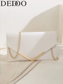 Dedoo Women's Envelope Clutch Bag, Solid White, Faux Leather,Gold Metal Trim Detachable Chain StrapElegant Luxury StyleFor WeddingPartyDate Evening Events - White - View 1