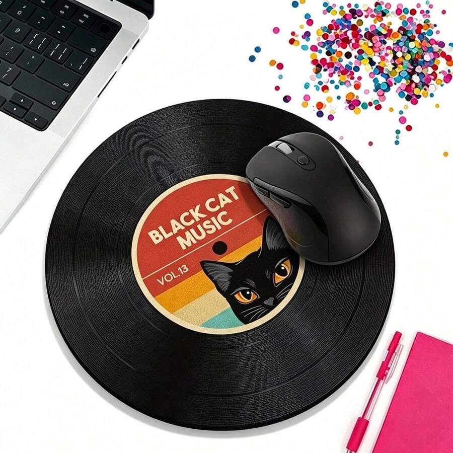 Black Cat Kitten Cartoon Mouse Pad With Non-Slip Rubber Base, Fun Mousepad For Desktop Wireless Computer Mouse, Office Laptop, Cute Desk Decor, Great Gift For Women And Girls - View 1