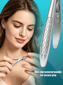 Cuticle Nipper, Stainless Steel Manicure & Pedicure Tool, Precision Sharp Blade, Spring-Loaded Design, Non-Slip Textured Handle, Trims Dead Skin And Hangnails, Suitable For Home Use And Nail Salon, Nail Care Accessory - Silver - View 3