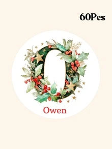 Custom Christmas Monogram Letter Stickers, Personalized Name Round Gift Labels, Holly Berry Alphabet Holiday Sticker Tags, Custom Gift Wrapping Decor, Gift For Family Friends - Multicolor - View 10