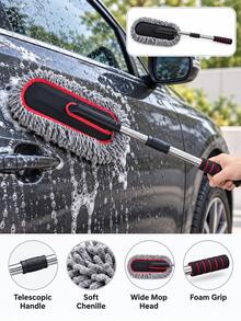 1pc Car Wash Mop With Extendable Handle, Chenille Absorbent Soft Head, Wide Cleaning Surface, Convenient Car Wash Brush - Car Cleaning Brush - View 6
