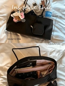 Long Tote Bag With Detachable Mini Pouch, Customizable Charms, Multi-Compartment Interior Storage, Magnetic Closure, Minimalist Shoulder Strap, Korean Style Large Capacity, Suitable For Commuting And Shopping, Casual Shoulder Handbag, Convenient For Storing Daily Essentials - Coffee Brown - View 2