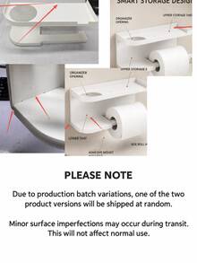 1pc Toilet Paper Holder With Shelf, Wall-Mounted No-Drill Installation (Free Adhesive Strips), Multi-Functional Bathroom Paper Towel Rack, Space-Saving Design, Suitable For Bathroom, Kitchen And Bedroom, Bathroom Decor Accessory - Multicolor - View 9