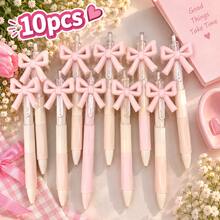 Sweet Bow Decor Retractable Neutral Pen, Aesthetic Girly Style, Smooth Writing Quick-Dry Ink, Lightweight & Durable, Black Signature Pen For Students Daily Practice And Notes - Multicolor - View 7