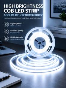 High Brightness COB LED Strip Light, Flexible LED Light Bar, USB Powered, With Button Switch, TV Background Decoration Light, Easy Installation, Suitable For TV Background, Bedroom, Living Room, Hallway, Kitchen, DIY Decoration - White - View 2