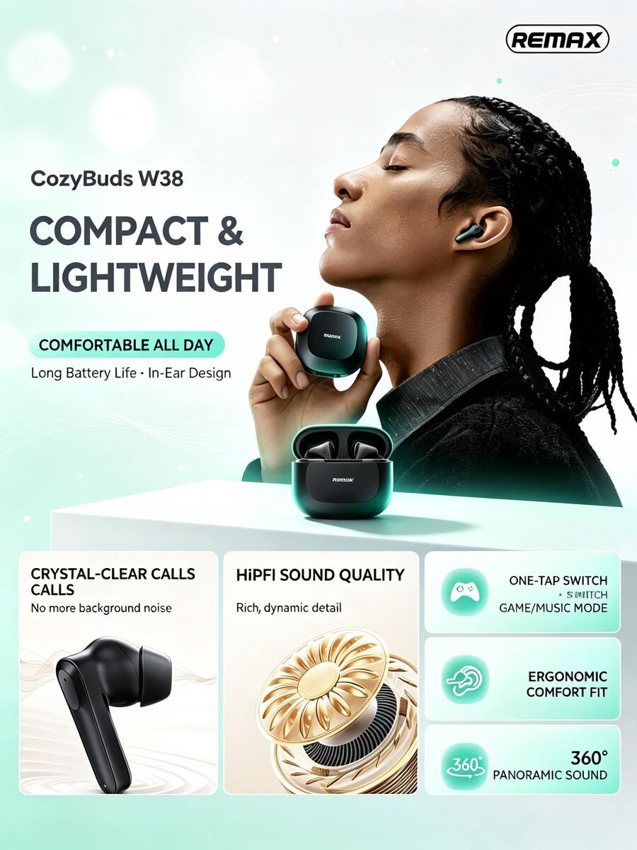REMAX CozyBuds W30N True Wireless Bluetooth Earbuds: Layar sentuh LCD berwarna penuh, peredam kebisingan dual-core ANC+ENC, Bluetooth 5.4, driver dinamis 13mm untuk kualitas suara HiFi, daya tahan baterai 30 jam, kompatibel dengan iOS/Android. - View 1