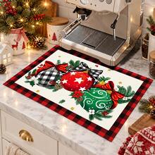 1pc Christmas Decorative Pattern Diatomaceous Earth Absorbent Mat, Kitchen Countertop Water-Absorbing Drying Pad, Coffee Machine Mat, Pour-Over Coffee Pot Mat, Dish Drainer Mat, Non-Slip Heat-Resistant Kitchen Mat, Table Mat, Breakfast Mat, Washing Machine Mat, Home Kitchen Dining Table Coffee Shop Bar Decorative Mat, Holiday Party Housewarming Gift - Multicolor - View 5