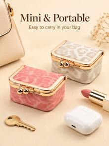 Women's Leopard Print Leather Mini Multi-Color Jewelry Box Storage Bag, With Snap Lock Portable Jewelry Pouch, Compact Jewelry Organizer, Can Store Rings, Earrings; Suitable For Daily Commute, Travel, Women's Gift Choice, Multi-Color Portable Jewelry Small Bag - Multicolor - View 6