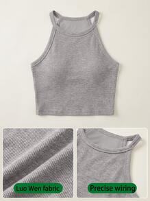 Never me Women's Sports Tank Top, Racerback Cropped Midriff Top With Built-In Pads For Yoga And Fitness - Grey - View 5