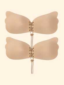 YIYANG Apricot/Black Invisible Strapless Adhesive Bra (With Adjustable Drawstring) - Multicolor - View 14