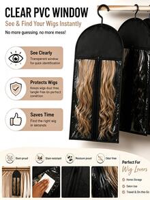 3Packs Wig Storage Bags With Hangers, Clear Window Wig Organizer For Closet, Dustproof Wig Holder Bag, Travel Wig Storage Case For Human Hair Wigs - 3-piece Set - Black - View 4