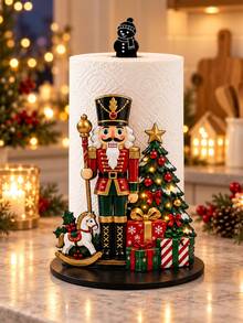 2D FLAT Christmas Decor Kitchen Paper Towel Holder (No Power Light) - Desktop Tabletop Paper Towel Rack (Combines Display And Storage Functions), Fun Nutcracker Design, Suitable For Kitchen, Bathroom, Living Room And Dining Room, Creates A Warm Christmas Atmosphere Decorative Item. (Paper Towels Not Included) - Multicolor - View 5