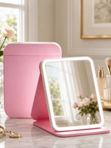 Cermin Rias LED dengan Lampu, 3 Mode Pencahayaan, Cermin Rias Portabel yang Dapat Dilipat, Kontrol Sentuh, Dapat Diisi Ulang USB, Kulit PU, Dudukan Lipat, Cocok untuk Rumah, Kamar Tidur, Meja, Perjalanan, Hadiah Liburan yang Ideal - MultiWarna - View 15