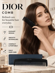 Dior Comb, 13*3.5cm, Smooth Teeth, Portable, With Storage Pouch, Suitable For Daily Use And Travel Hair Styling - Black - View 3
