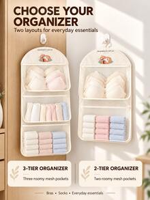 1Piece Fabric Hanging Storage Bag, Wall Mounted Storage Pouch For Underwear And Socks, Over-The-Door Organizer. It Can Be Used For Clothes Arrangement, Essential For Bathroom, Bedroom And Dormitory Storage, Suitable For Home Decoration - Multicolor - View 6