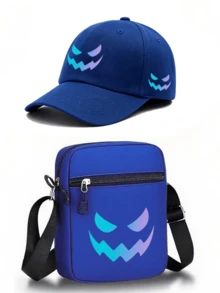 1pc/2pcs Demonic Grin Pattern Print Unisex Street Fashion Outdoor Sports Baseball Cap And Crossbody Bag, Adjustable, Gift For Yourself Or Friends - Multicolor - View 8