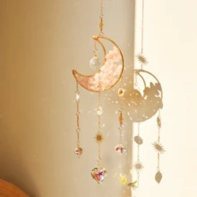 1pc Natural Crushed Stone Crystal Moon Handmade Wrapped DIY Sun Catcher Light & Shadow Wind Chime Crystal Pendant - Hanging Ornament - View 5
