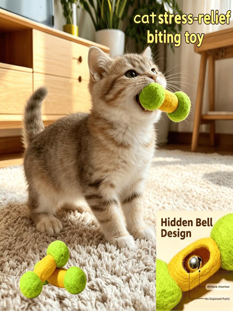 1pc Cat Felt Ball Toy With Built-In Bell, Pet Toy, Suitable For Self-Entertainment, Durable And Chew-Resistant, Suitable For Indoor Play, Interactive Cat Kicking Ball Toy, Perfect Gift For Active Cats
